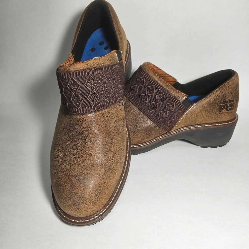 Timberland PRO Renova Brown Leather Clogs ESD Slip Resistant A1KJJ Women 9